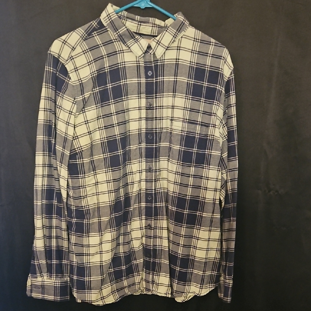 Banana Republic Factory Blue and White Plaid Button-Down Shirt